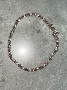 10K Gold Tennis Bracelet with Rubies and Diamonds